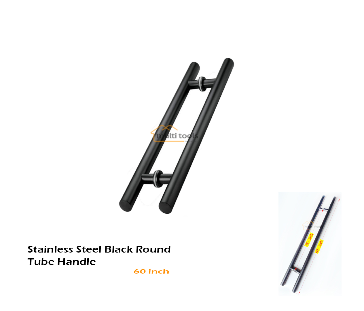 60 Inch Stainless Steel Black Round Tube Handle